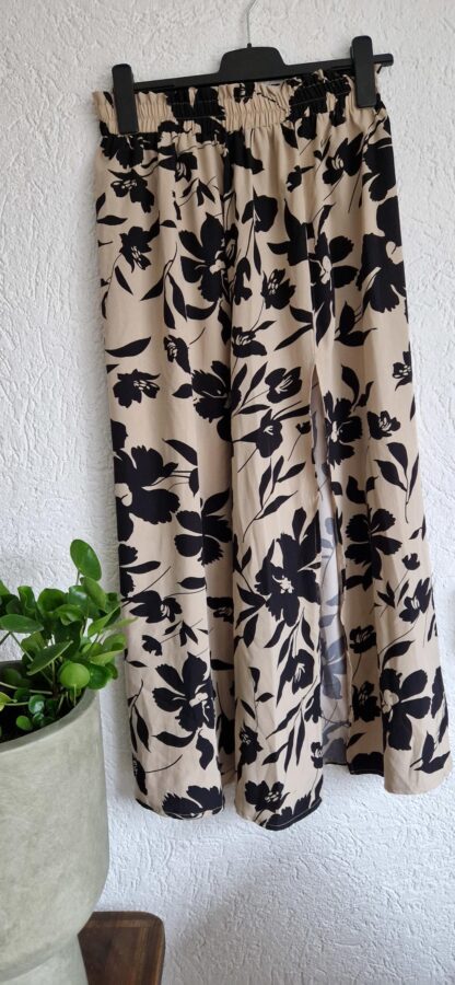 L - Shein rok beige zwart bloemen (0125kel1)