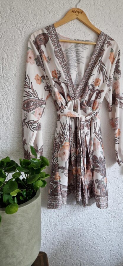 M - Zomers jurkje lange mouw beige bloemen (0125kel2) - Afbeelding 3