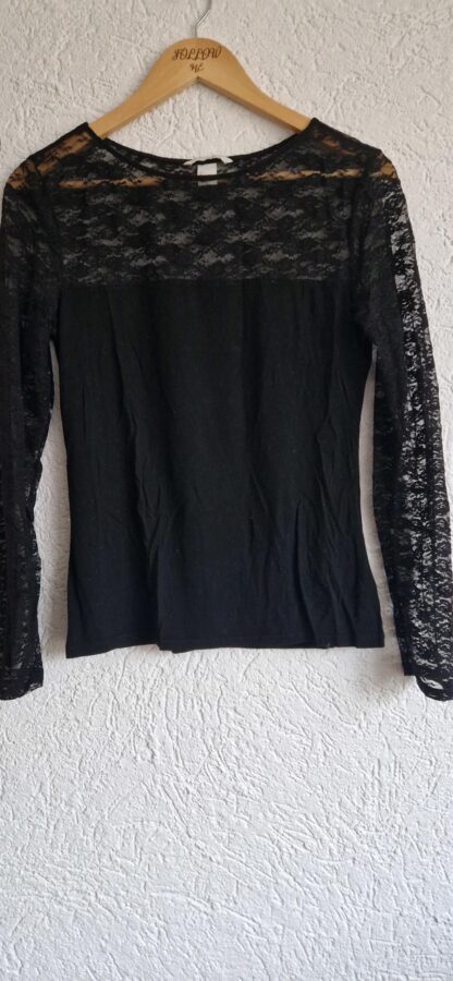 L - H&M zwart shirt kant (0225ros5)